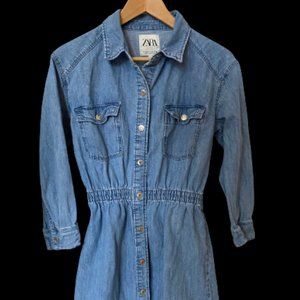 Zara Snap Front Denim Shirt/Tunic WomensXS